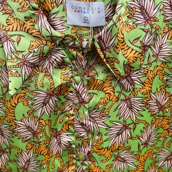 NWT-Size L-Compania Fantastica Green Palm Leaf Style of the Tiger Shirt Dress - Picture 11 of 13